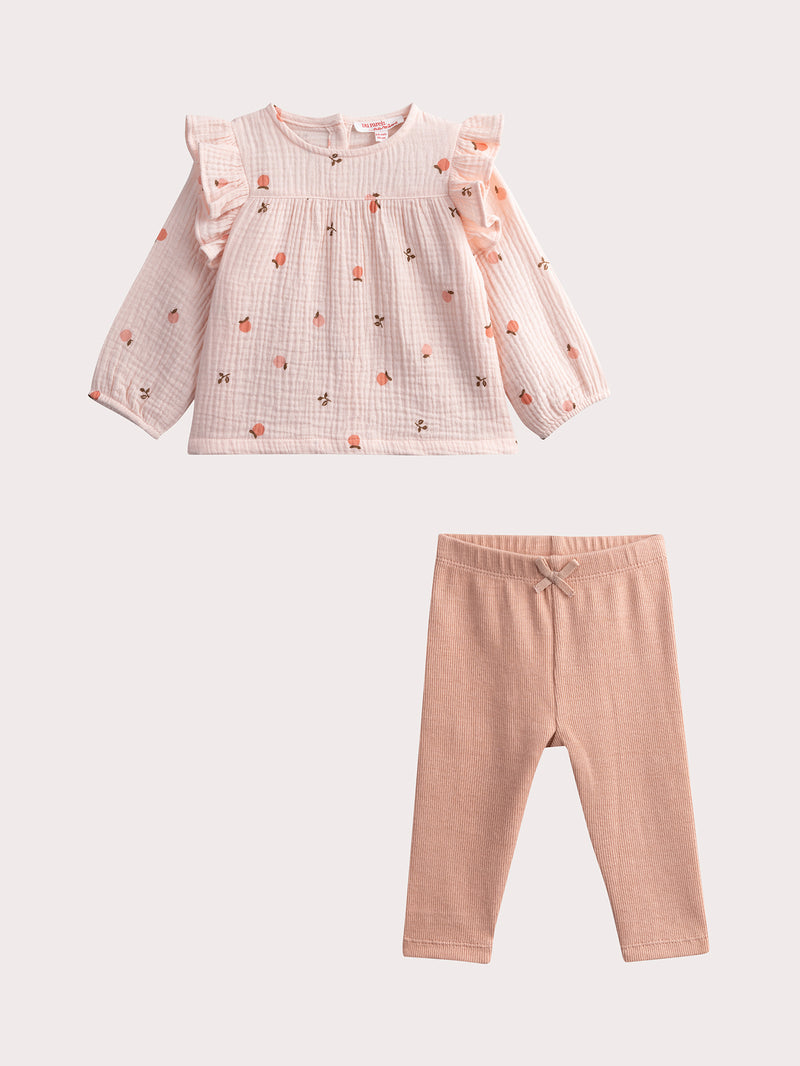 Completo rosa in gauze di cotone per bambina