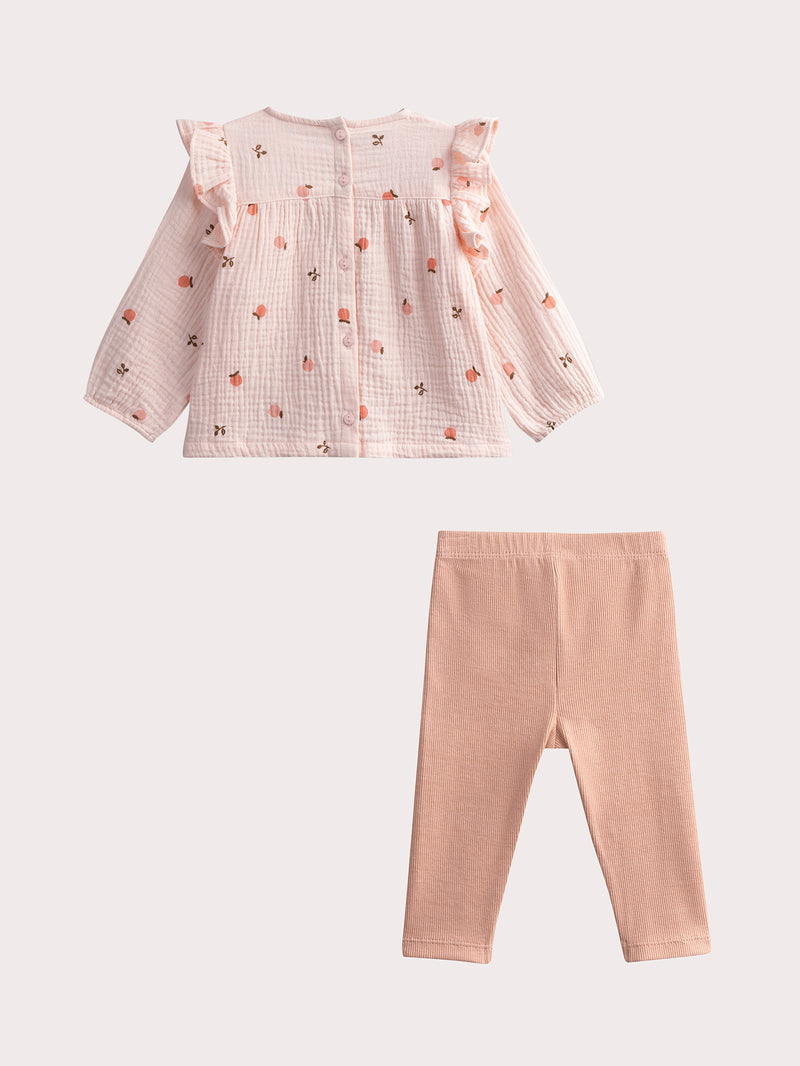 Completo rosa in gauze di cotone per bambina