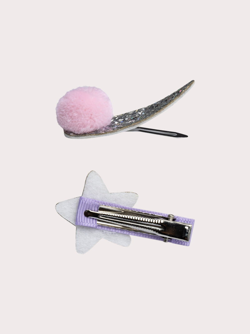 Set di 3 clip per capelli a stella, pompon e unicorno per ragazze