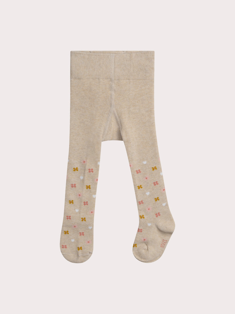 Collant beige scuro con motivo fiori per bebè femmina