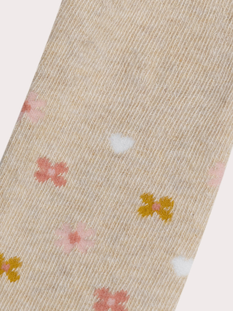 Collant beige scuro con motivo fiori per bebè femmina
