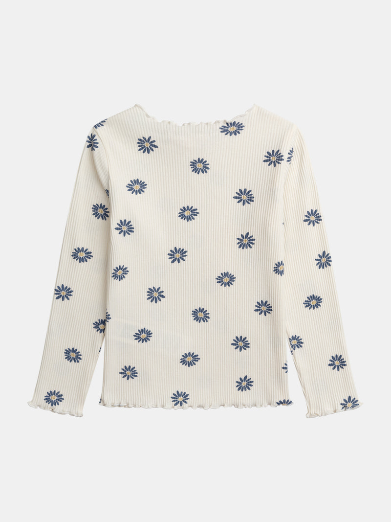 T-shirt ecru a maniche lunghe stampata con fiori per ragazze
