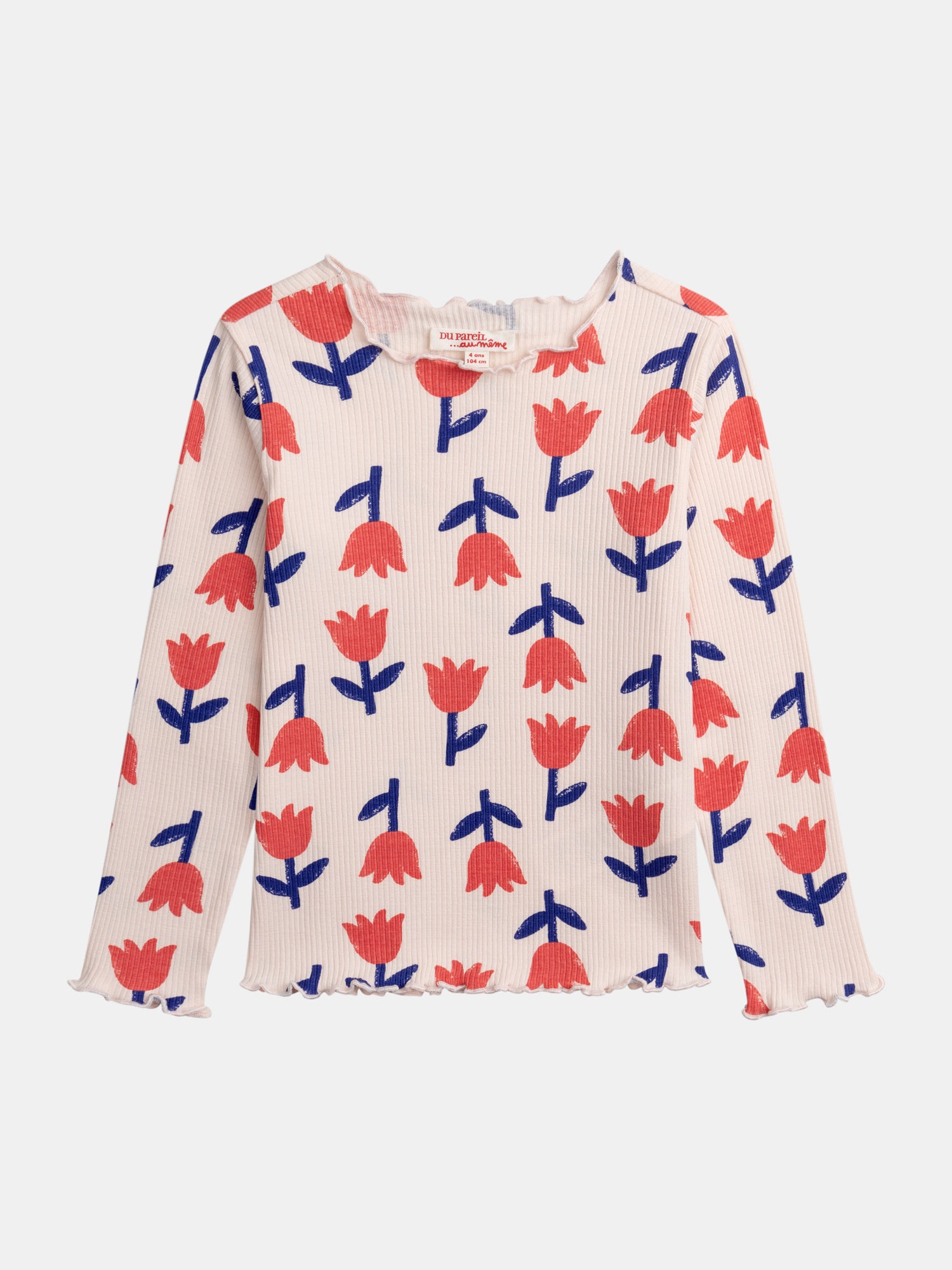 T-shirt a costine con maniche lunghe, rosa con stampa di papaveri per ragazze