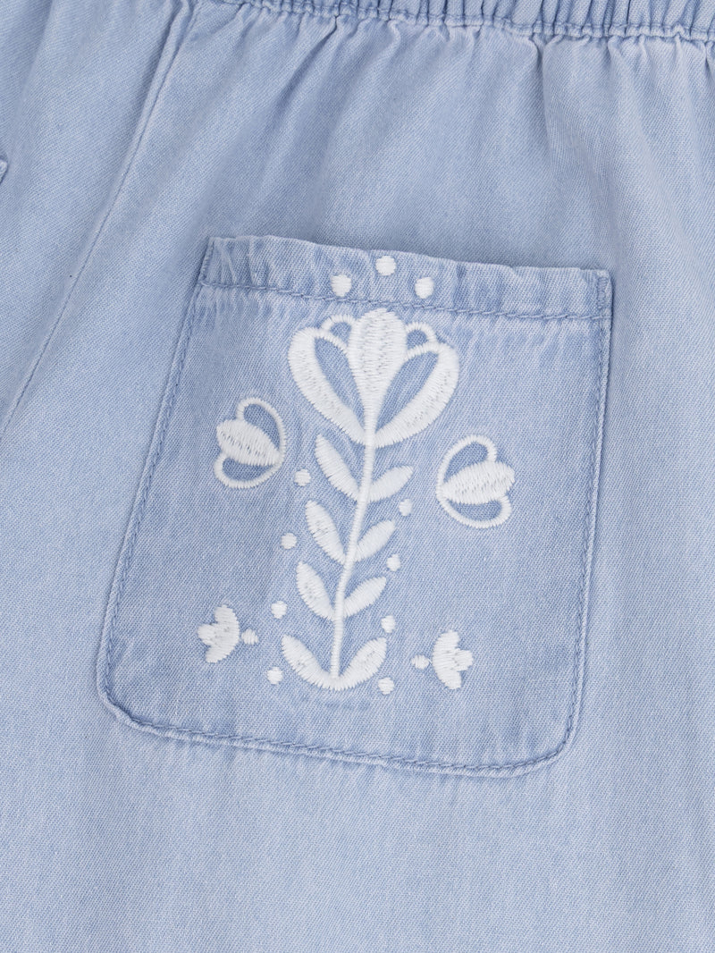 Pantaloni blu con ricami floreali per ragazze