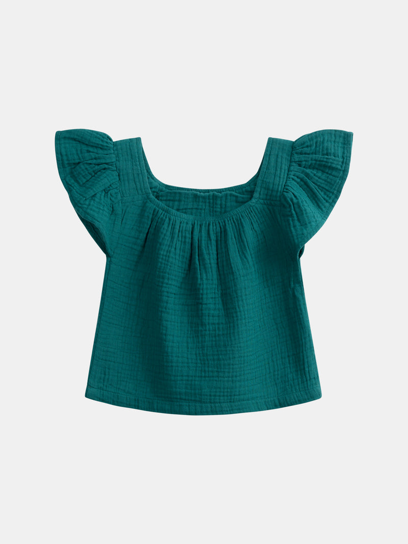 Blusa verde con ricami floreali per ragazza