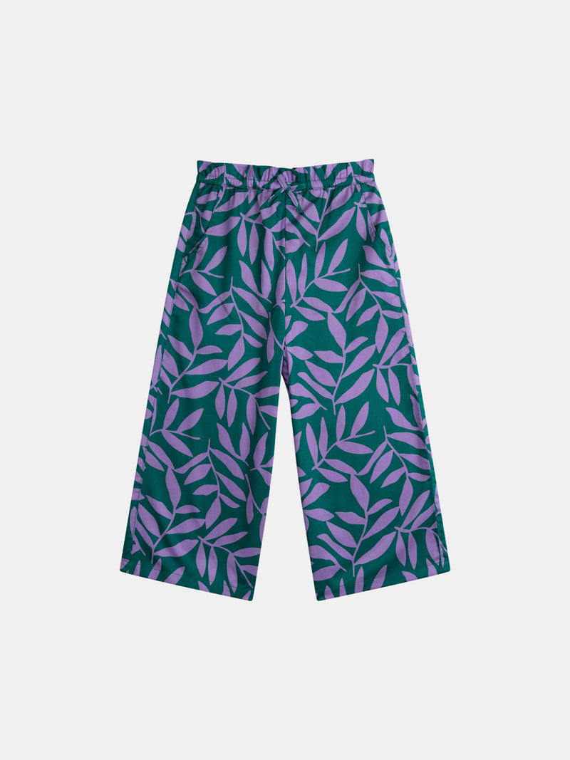 Pantaloni verdi con stampa foglia per ragazze