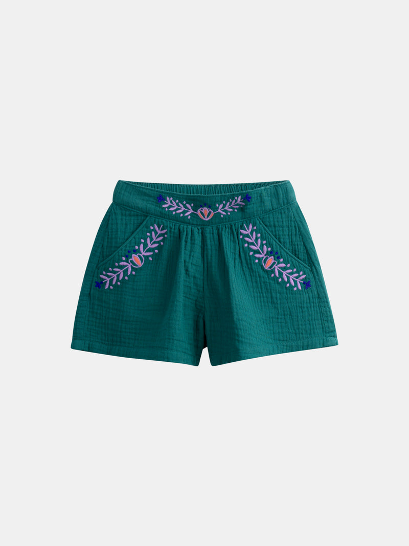 Short verde con ricami floreali per ragazze