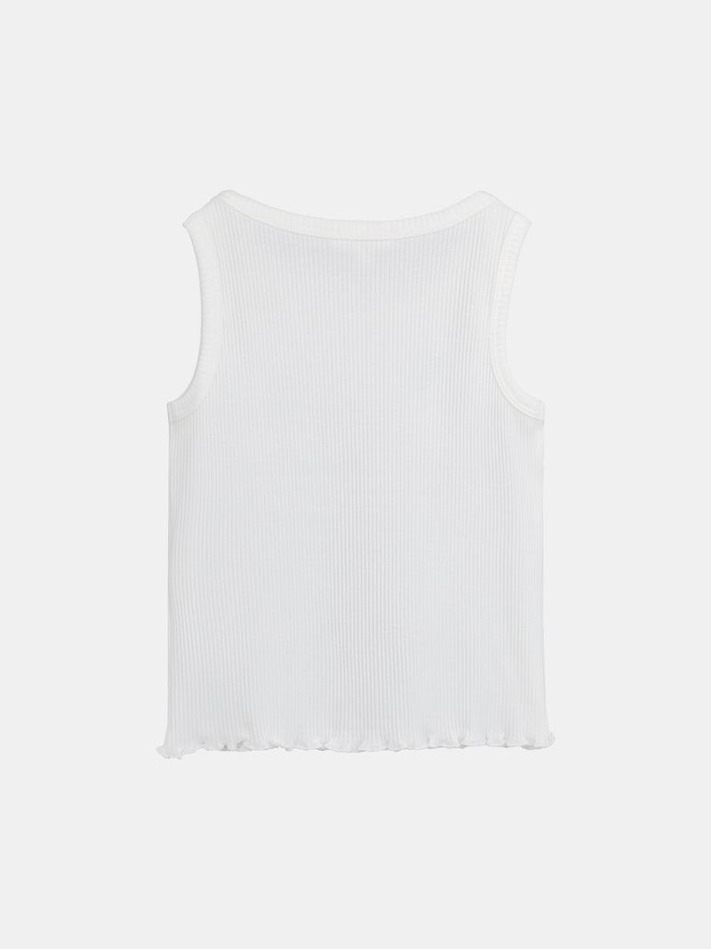 Top ecru a coste con ricami di palme per ragazze
