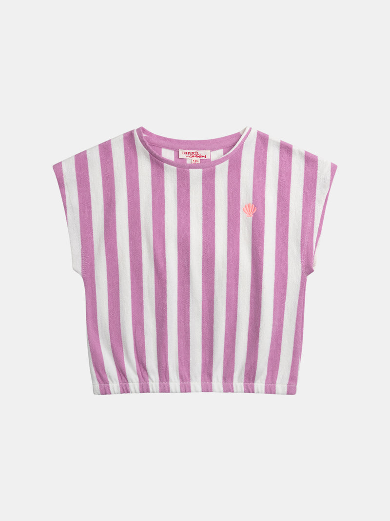 T-shirt a Righe Rosa e Ecru per Ragazza