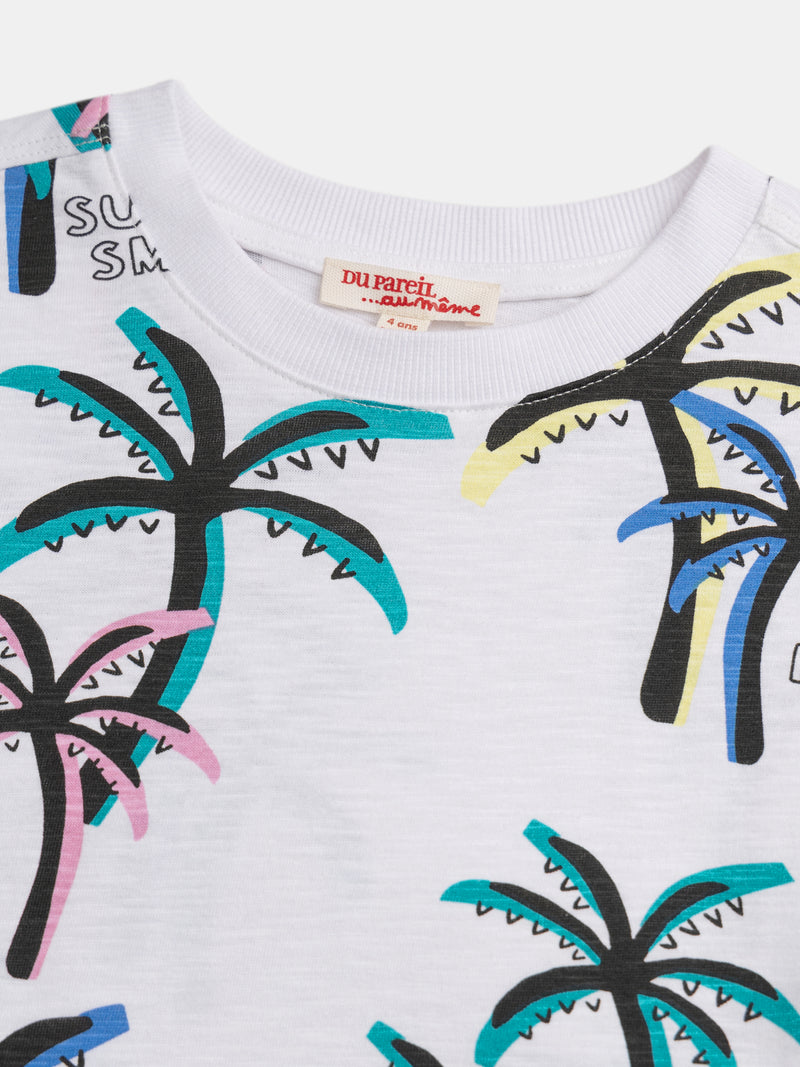 T-shirt bianca con stampa di palme per ragazzi