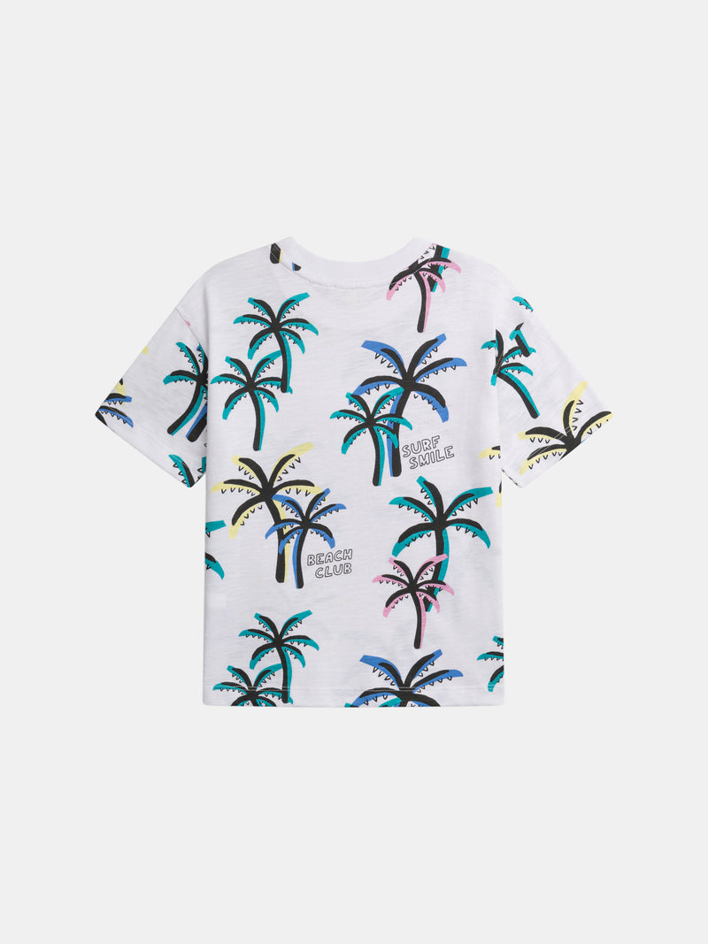 T-shirt bianca con stampa di palme per ragazzi