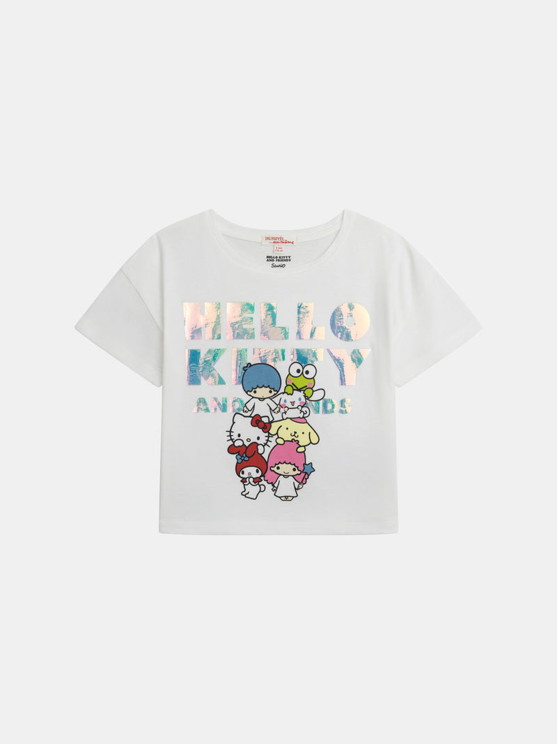 T-shirt bianca con Hello Kitty e amici