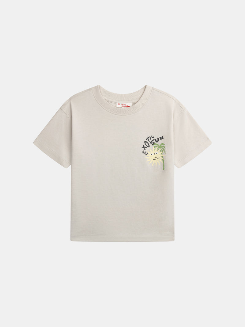 T-shirt beige con animazione "Exotic Sun" per ragazzi