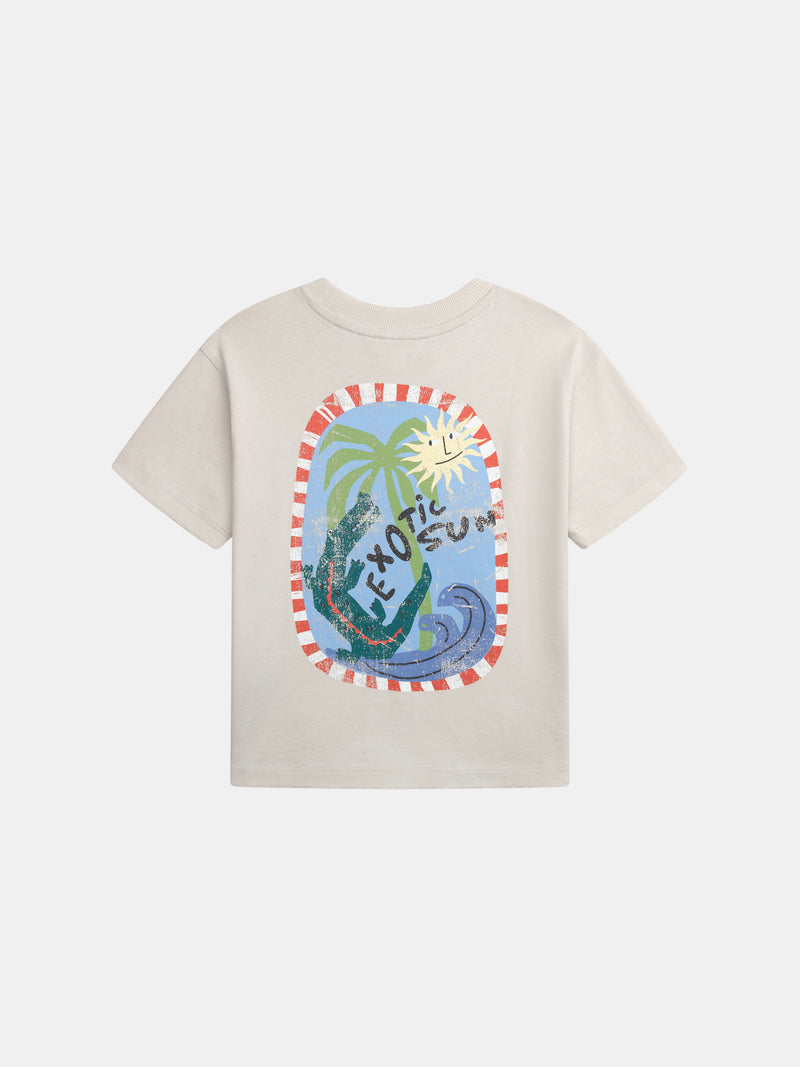 T-shirt beige con animazione "Exotic Sun" per ragazzi