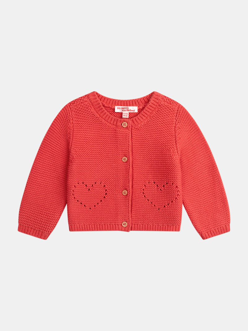 Cardigan tricot anguria con tasche a cuore per bambina