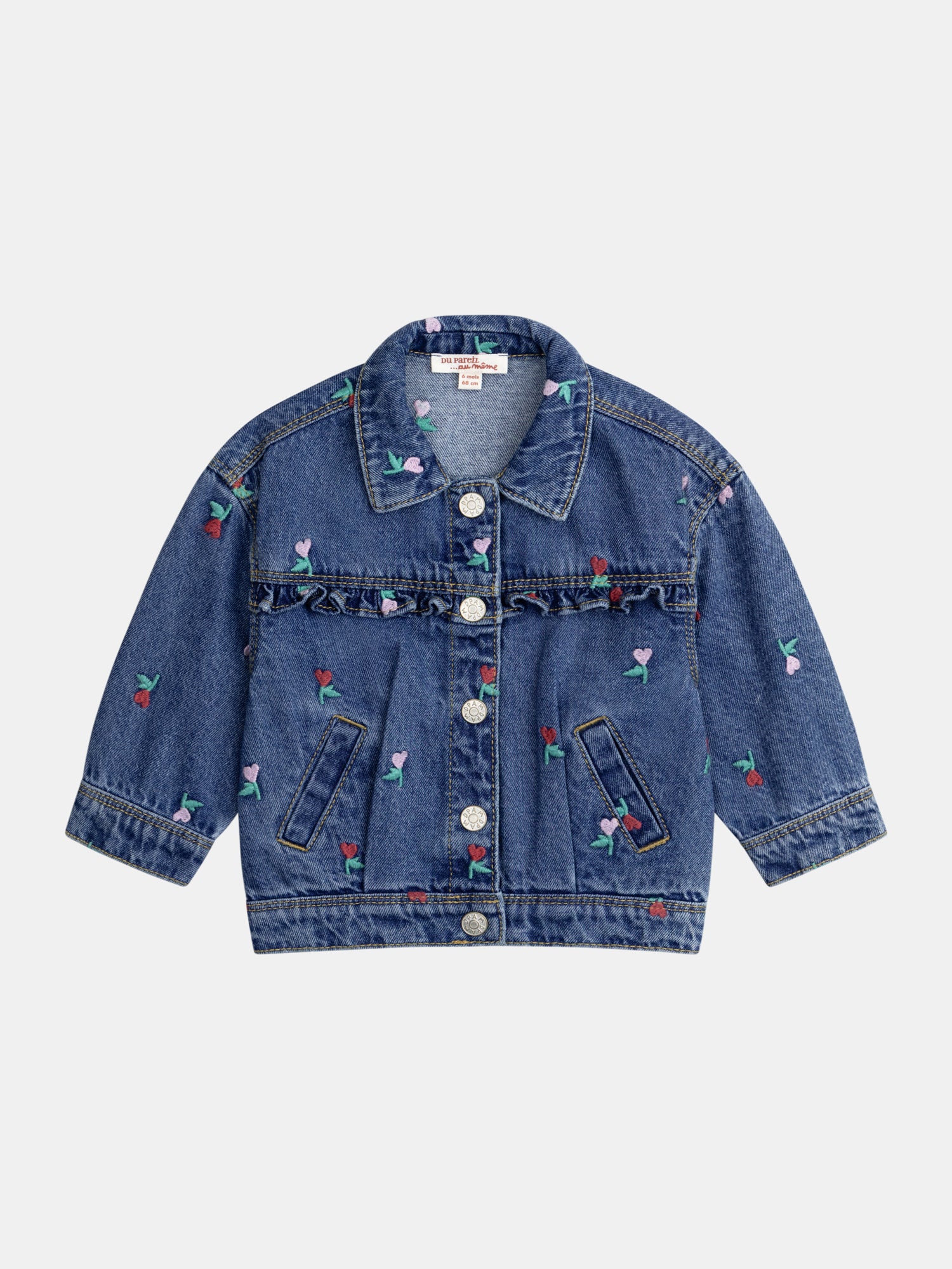 Veste en jean à volant avec broderies fleur-cœurs pour bébé fille