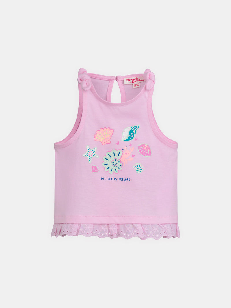 Canotta rosa pastello con dettagli ricamati per bambina