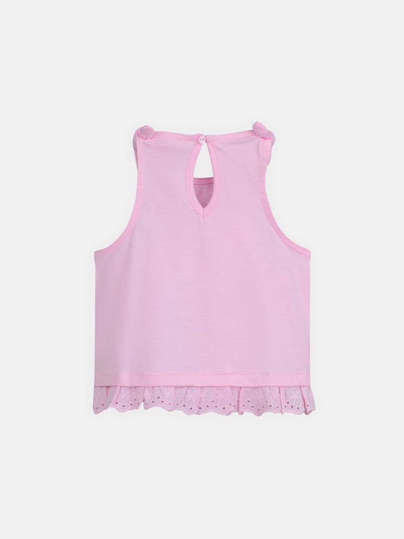 Canotta rosa pastello con dettagli ricamati per bambina