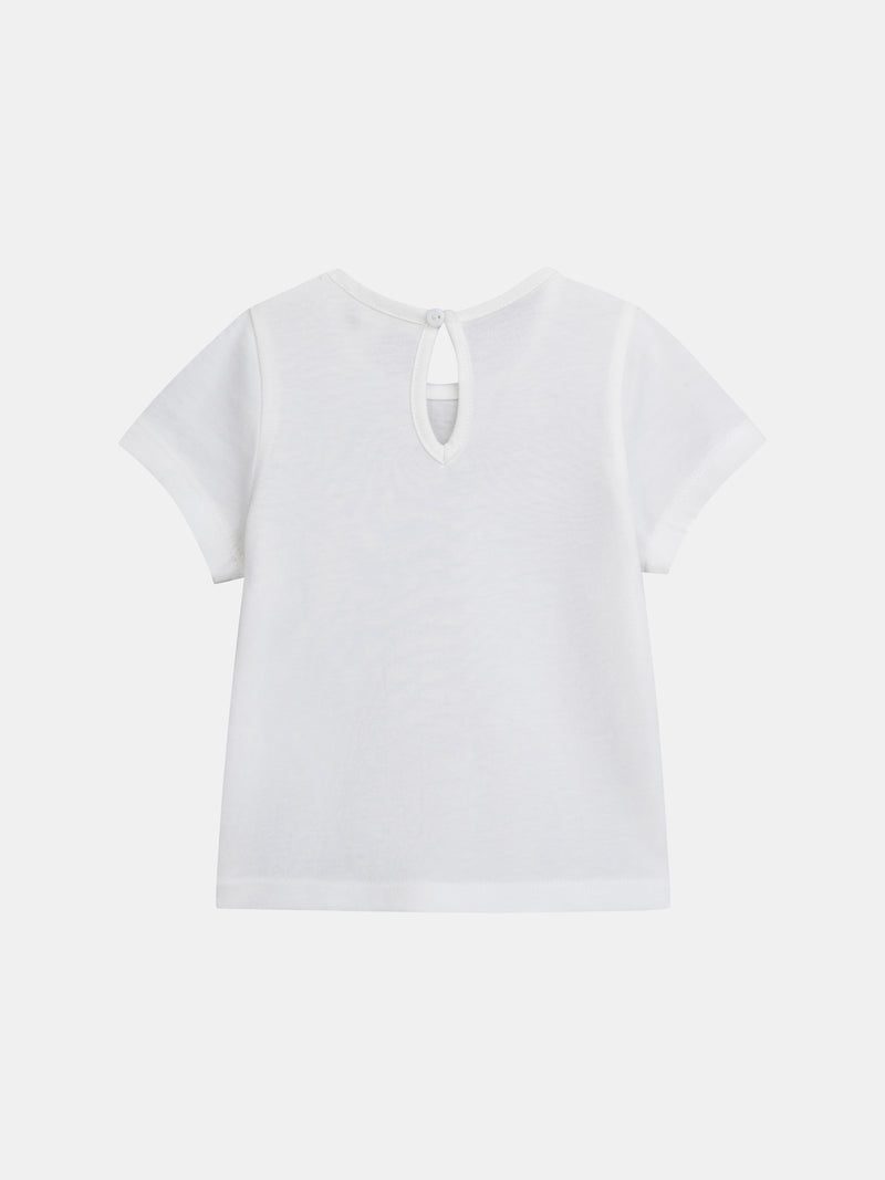 T-shirt ecru con stampa 'Mondo Marino' per bambina