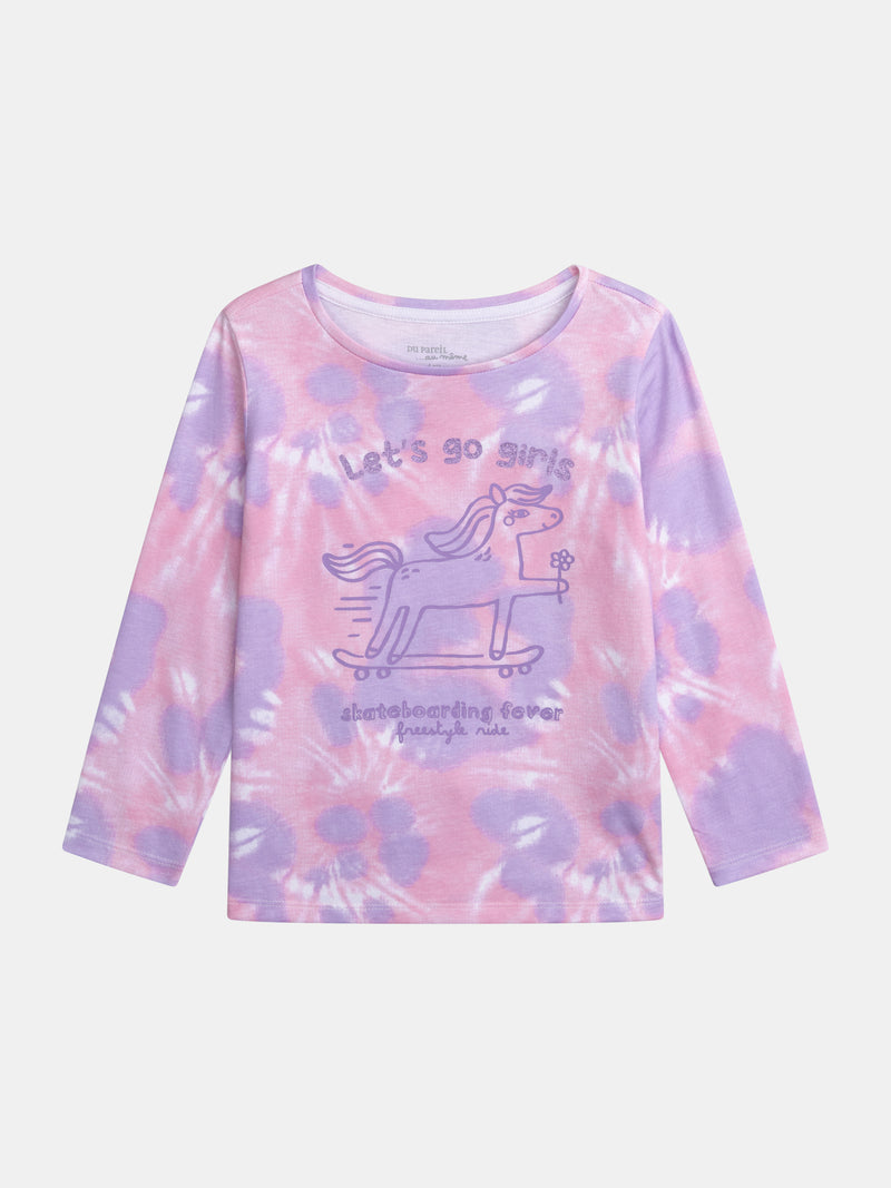 Pigiama Tie-Dye Viola con Motivo 'Pony Skateboarding Fever' per Ragazze