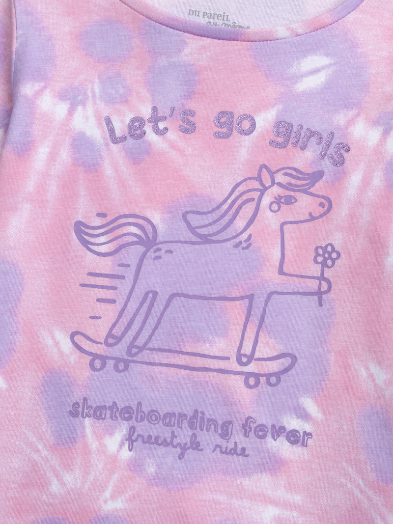 Pigiama Tie-Dye Viola con Motivo 'Pony Skateboarding Fever' per Ragazze