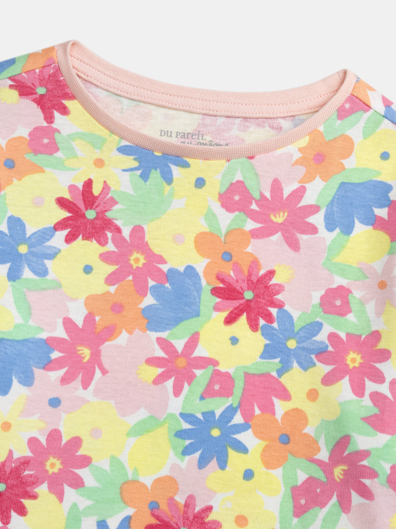 Pyjama long avec imprimé intégral "fleurs multicolores" pour enfant fille