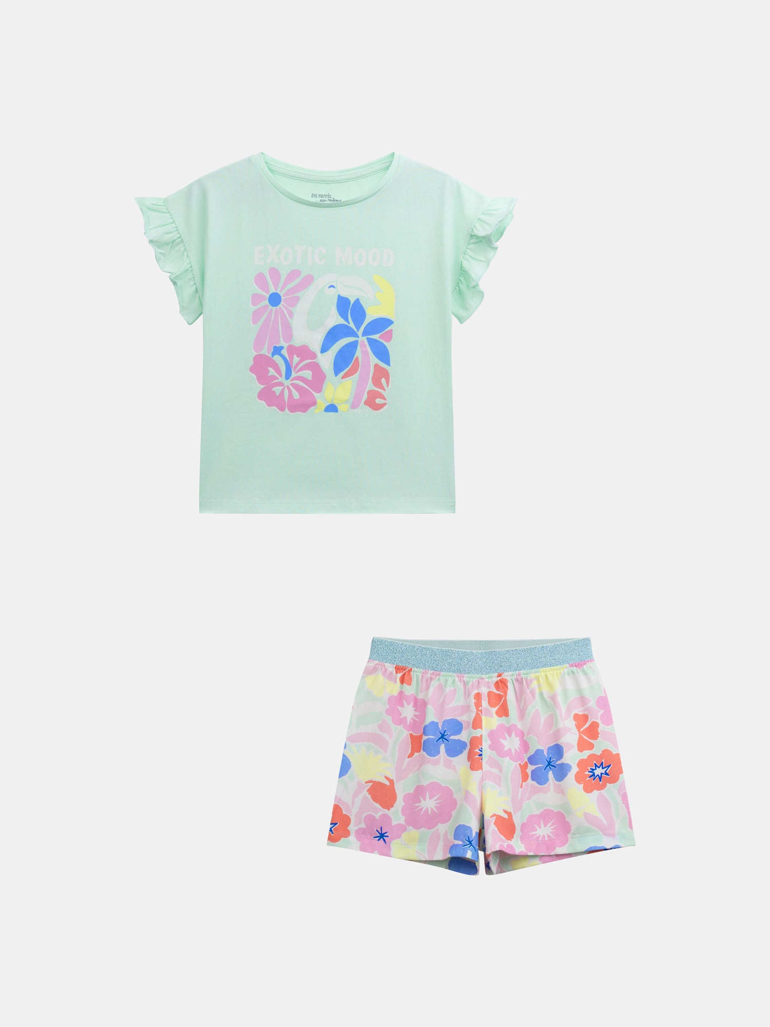 Pigiama corto fosforescente con stampa "Exotic Mood" per bambina
