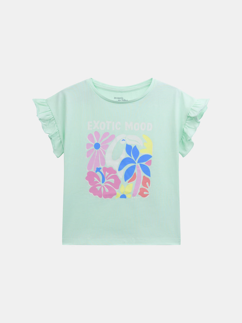 Pigiama corto fosforescente con stampa "Exotic Mood" per bambina