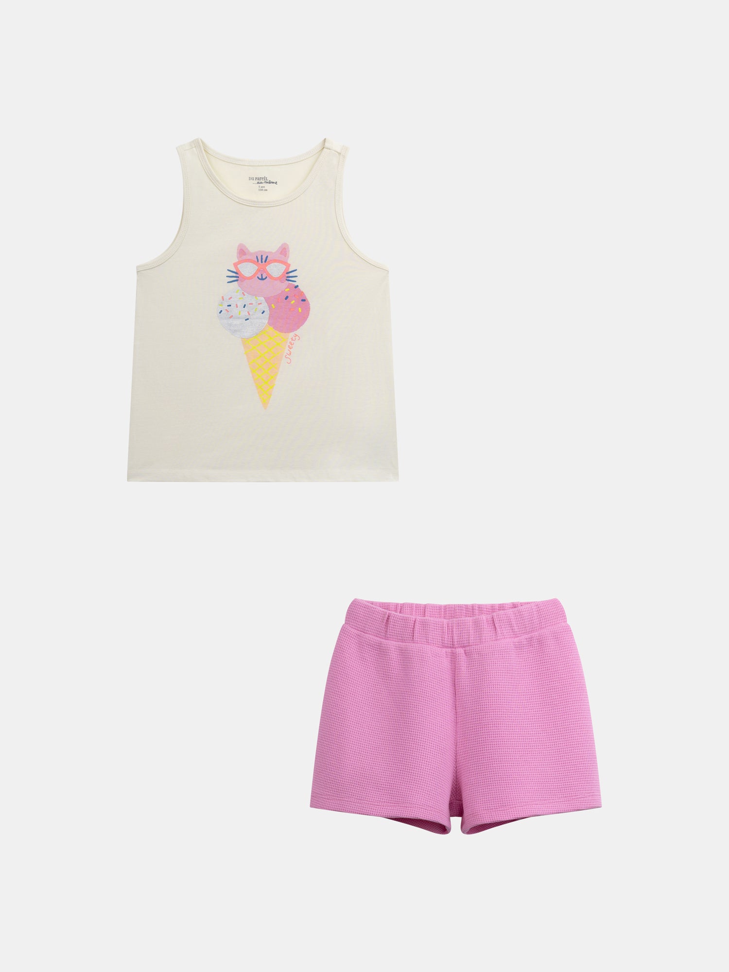 Pigiama senza maniche con stampa "Gatto Gelato" per ragazze