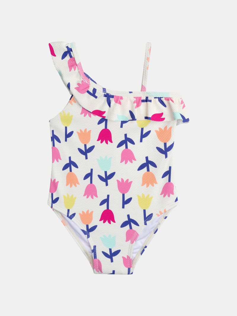 Costume da bagno a una pezzo stampato con tulipani per ragazze