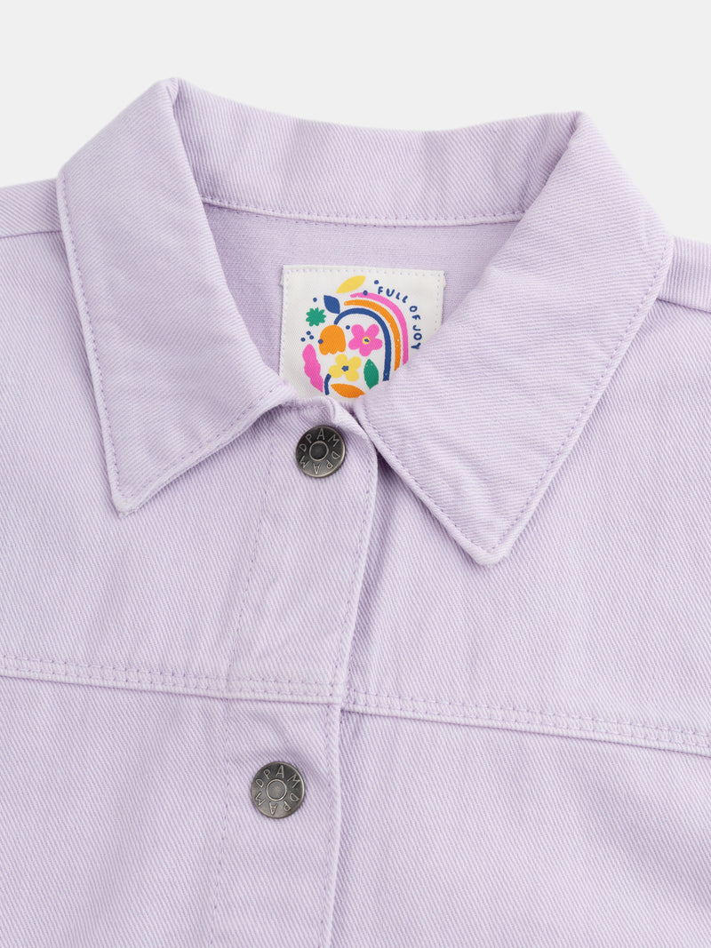 Veste violette à poches et broderies coeur pour fille