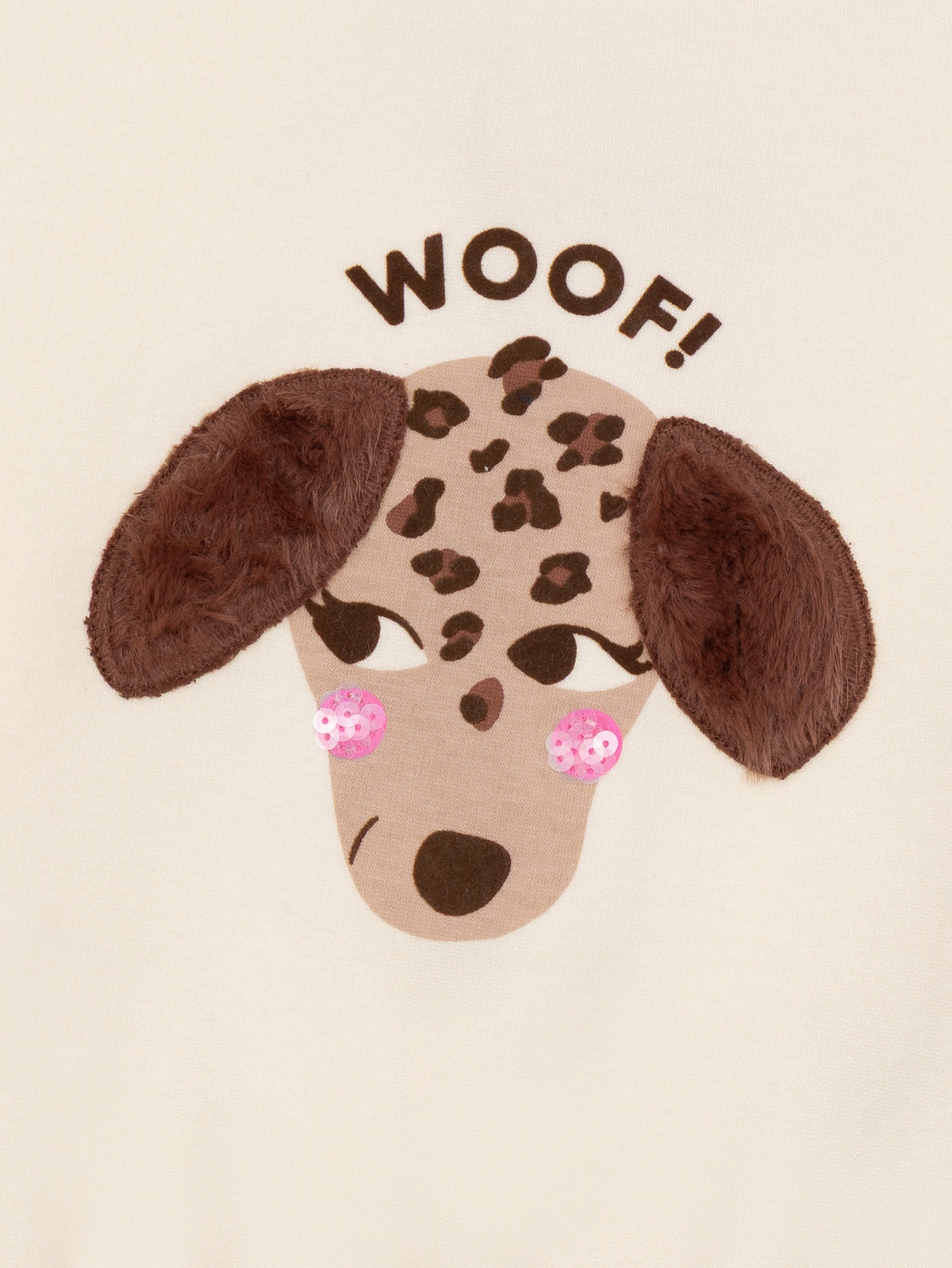 Sweatshirt ecru con animazione di cane per ragazze