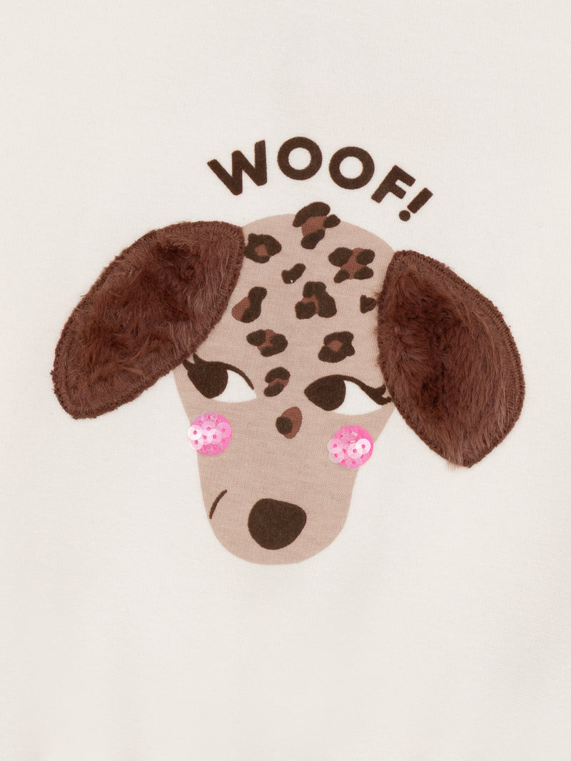 Sweat écru à animation chien pour fille