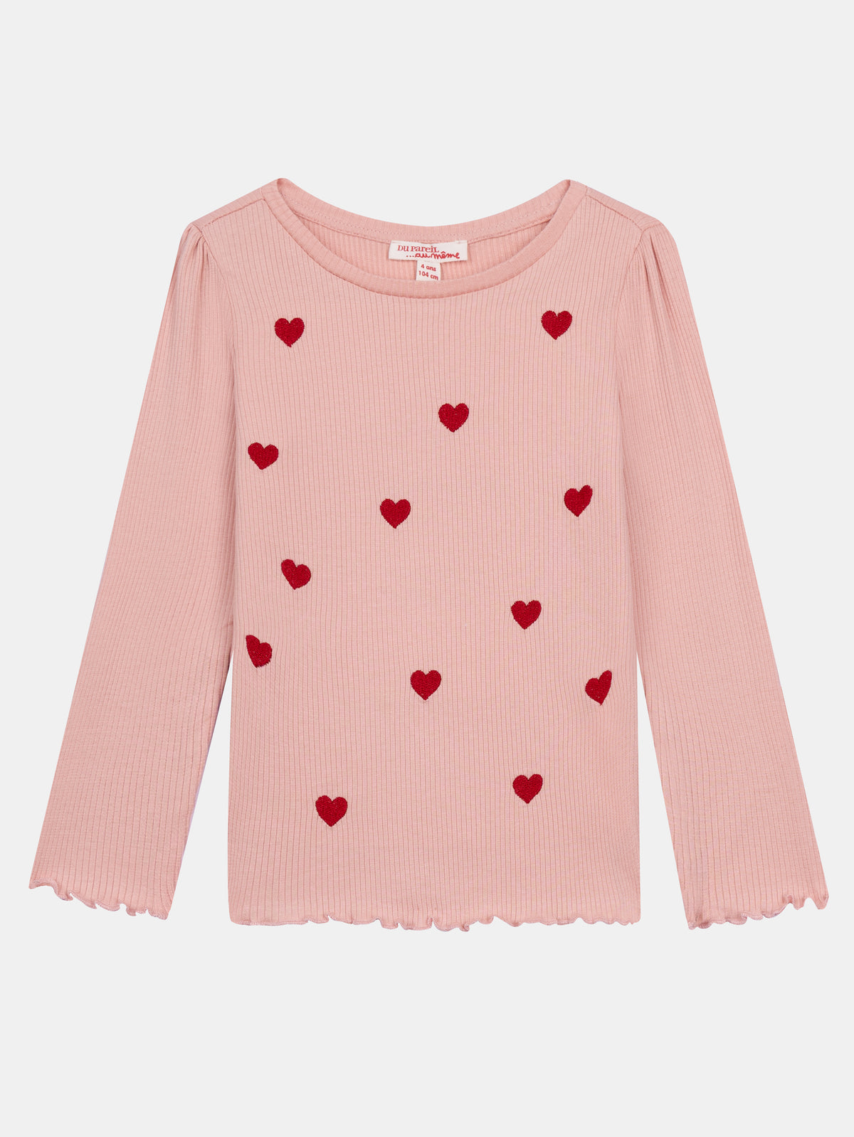 T-shirt rosa a maniche lunghe con ricami a forma di cuore per ragazze