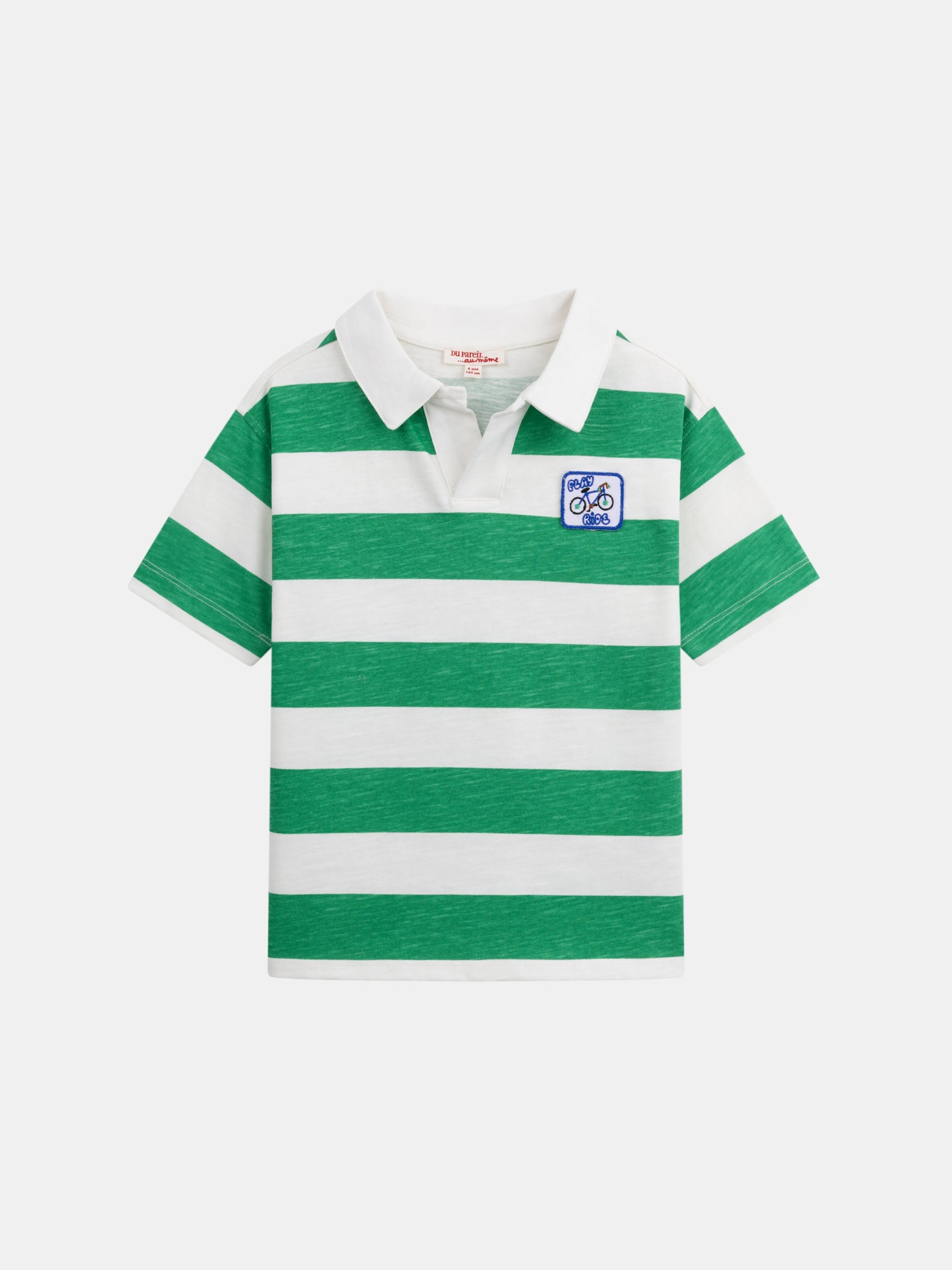 T-shirt polo ecru a righe verdi per bambino