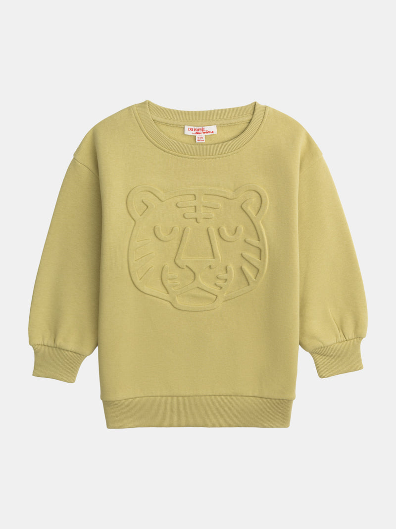 Felpa Verde con Animazione di Tigre per Bambini