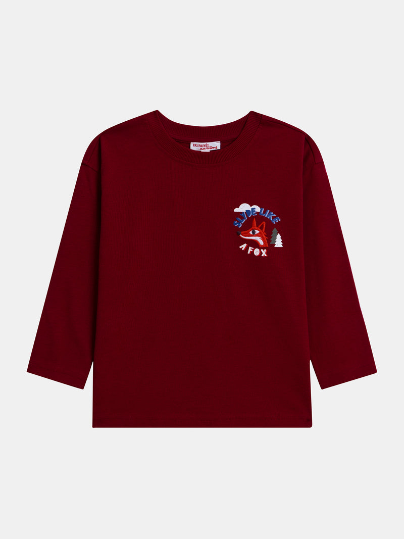 T-shirt grenat animation renard pour garçon