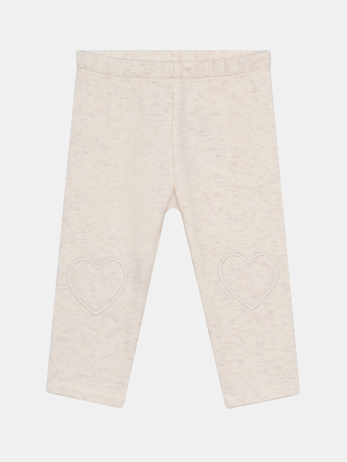 Pantaloni ecru con toppe a forma di cuore sulle ginocchia per bambina