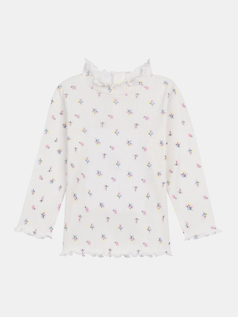 Sottopullover a costine con stampa floreale per bambina