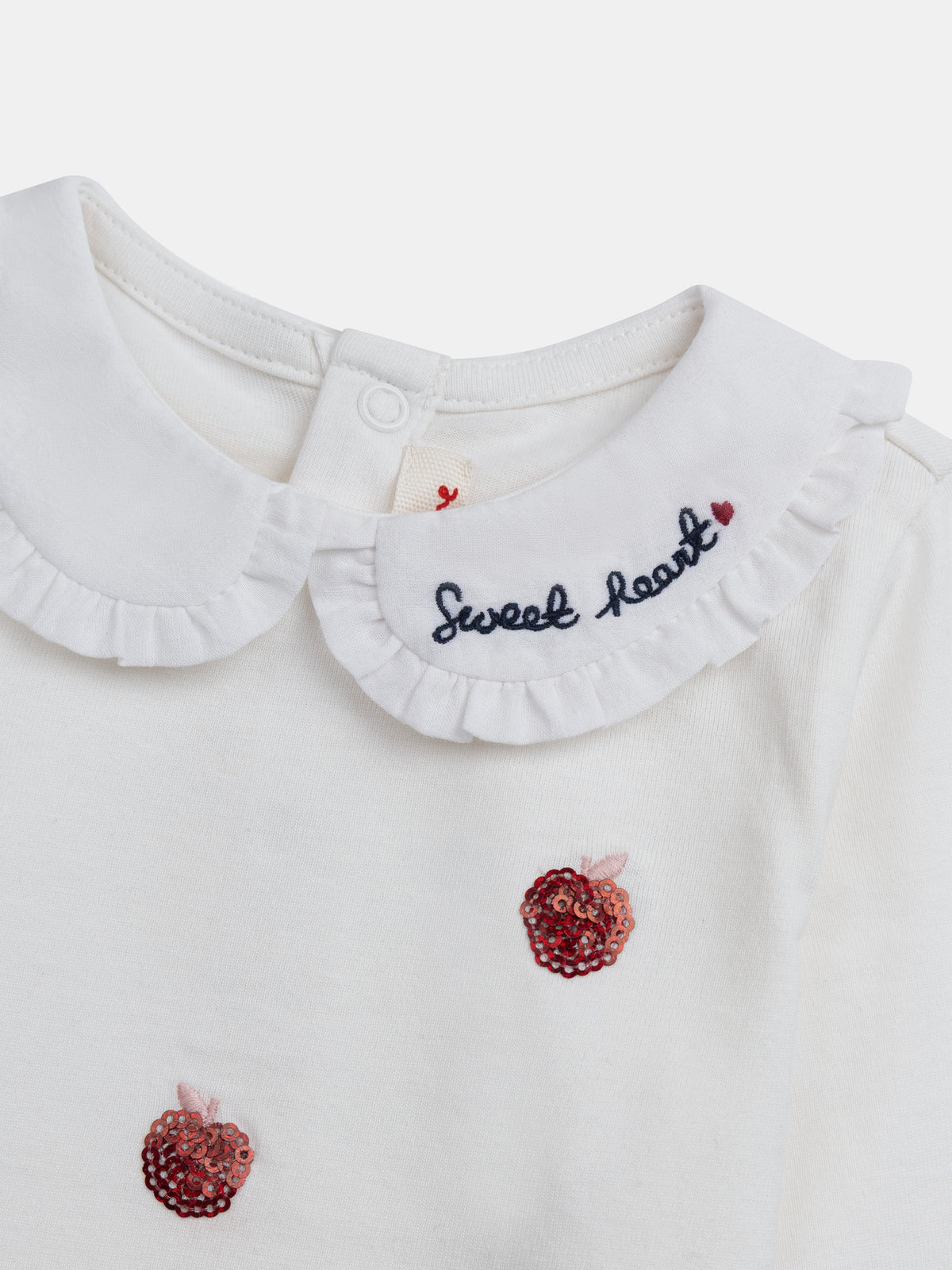Brassière écru à col volanté et motifs pommes pour bébé fille
