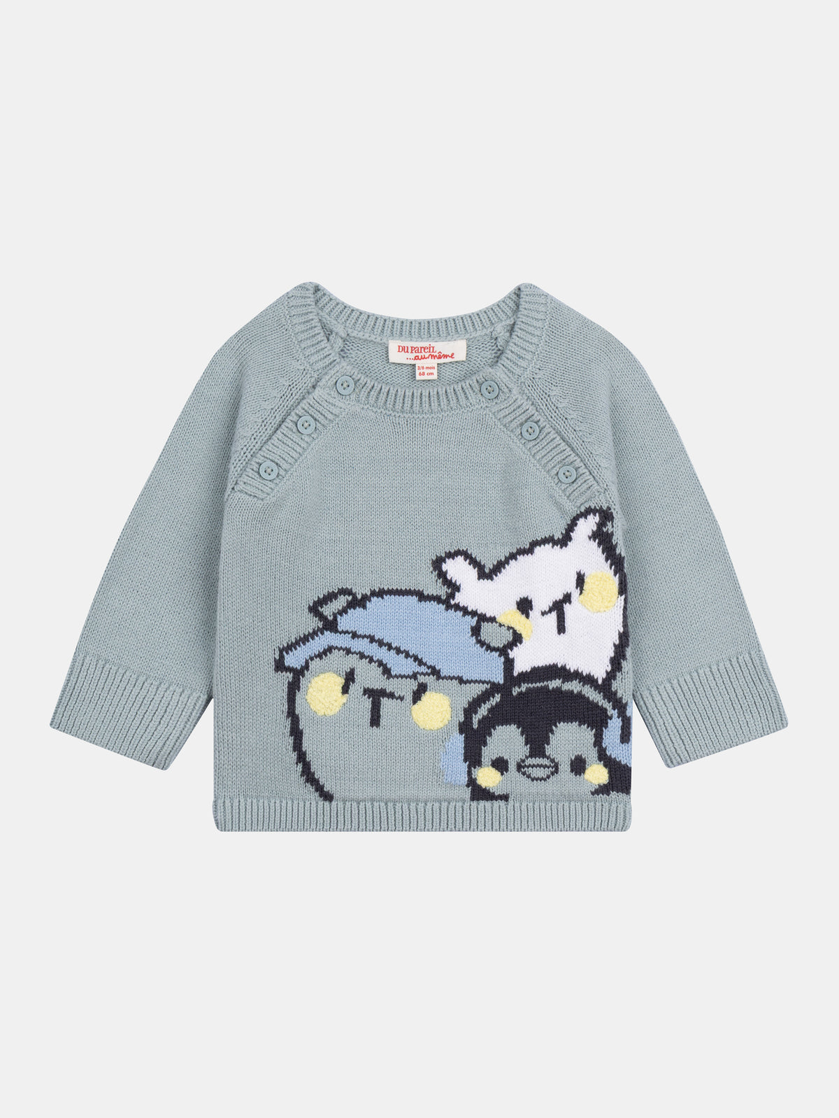 Maglione jacquard "Pinguino e Orsetti" per neonato maschio