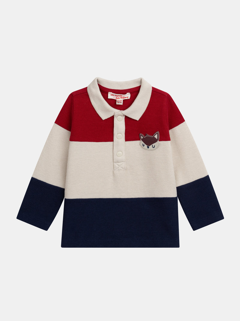 Polo à manches longues tricolore avec badge renard pour garçon
