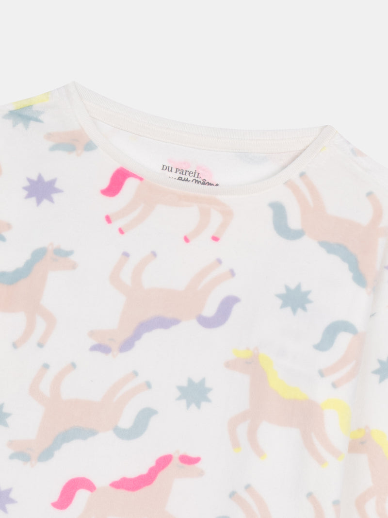 Pigiama in velluto molto morbido ecru "Unicorni Magici" & dettagli fluorescenti per bambina