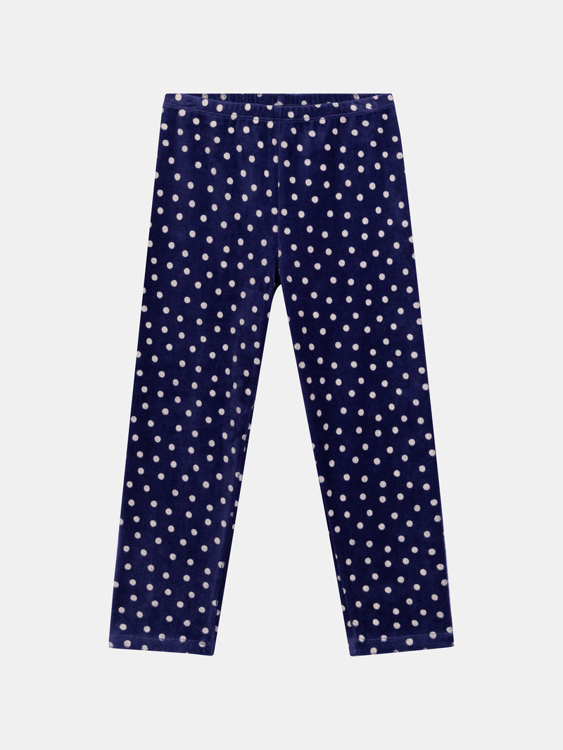 Pigiamas in velluto blu marino "It's raining MAGIC" con dettagli fosforescenti per bambina