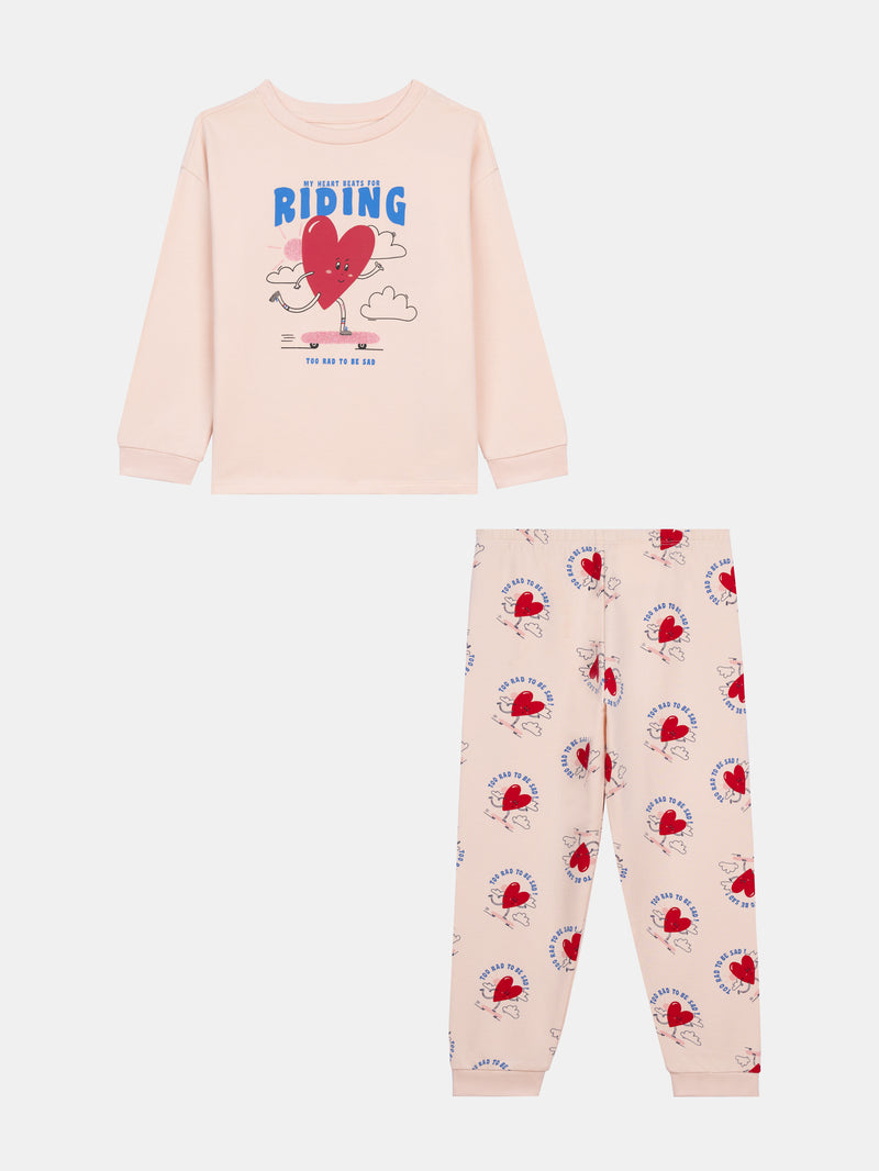 Pigiama rosa in felpa "My Heart Beats for Riding" per bambina