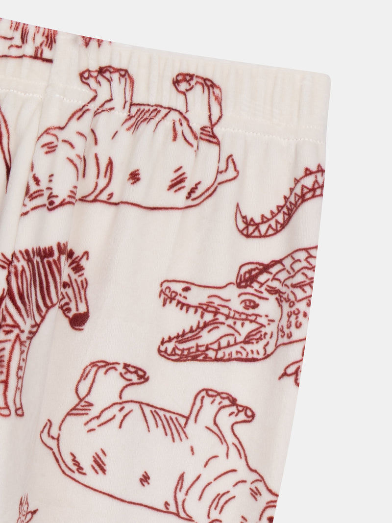 Pigiama 2 pezzi in velluto elasticizzato con stampa integrale savana per bambino