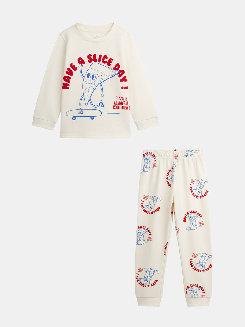 Pigiama 2 Pezzi in Pile Stampato "Have a Slice Day!" per Bambino