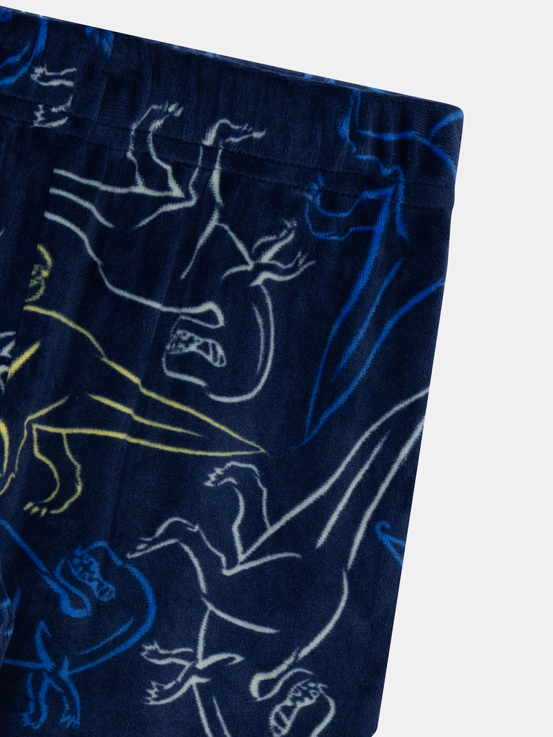 Pigiama 2 pezzi in velluto elastico con stampa di dinosauri per bambini