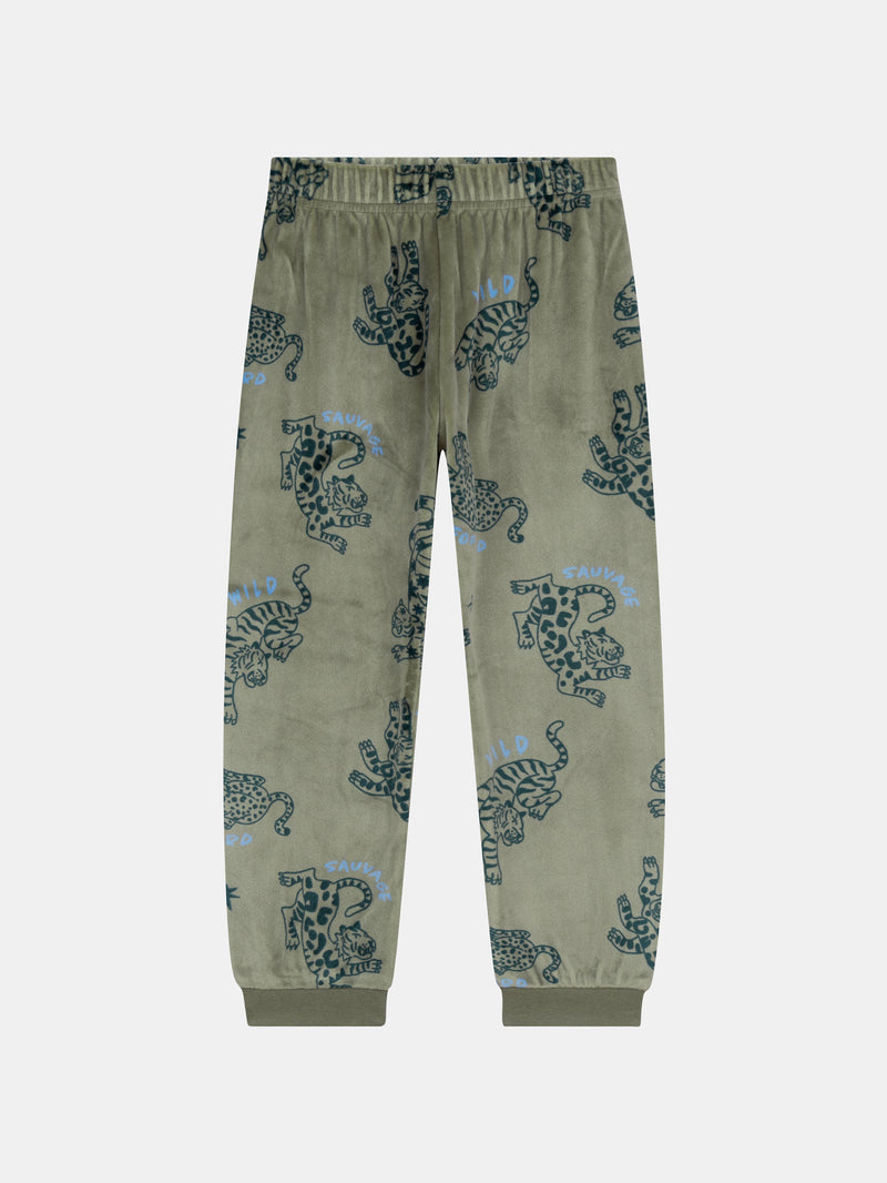 Pigiama 2 pezzi in velluto elastico con stampa di leopardo per bambino