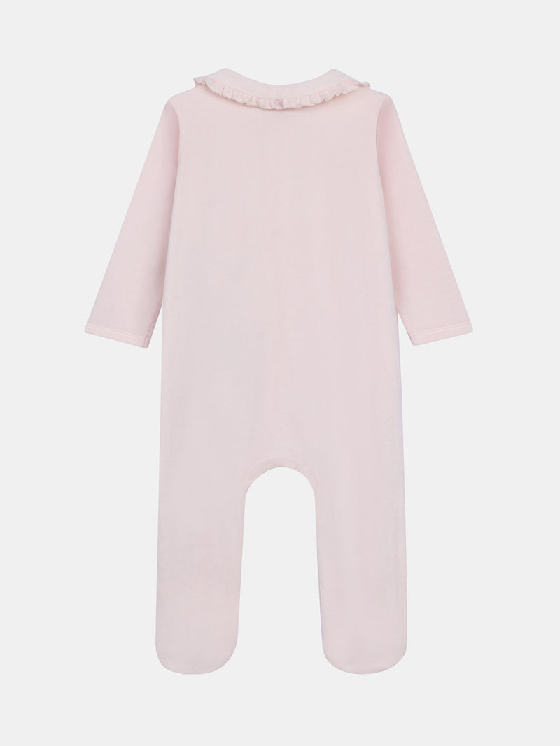 Tuta di velluto rosa con giraffa e panda per bambine
